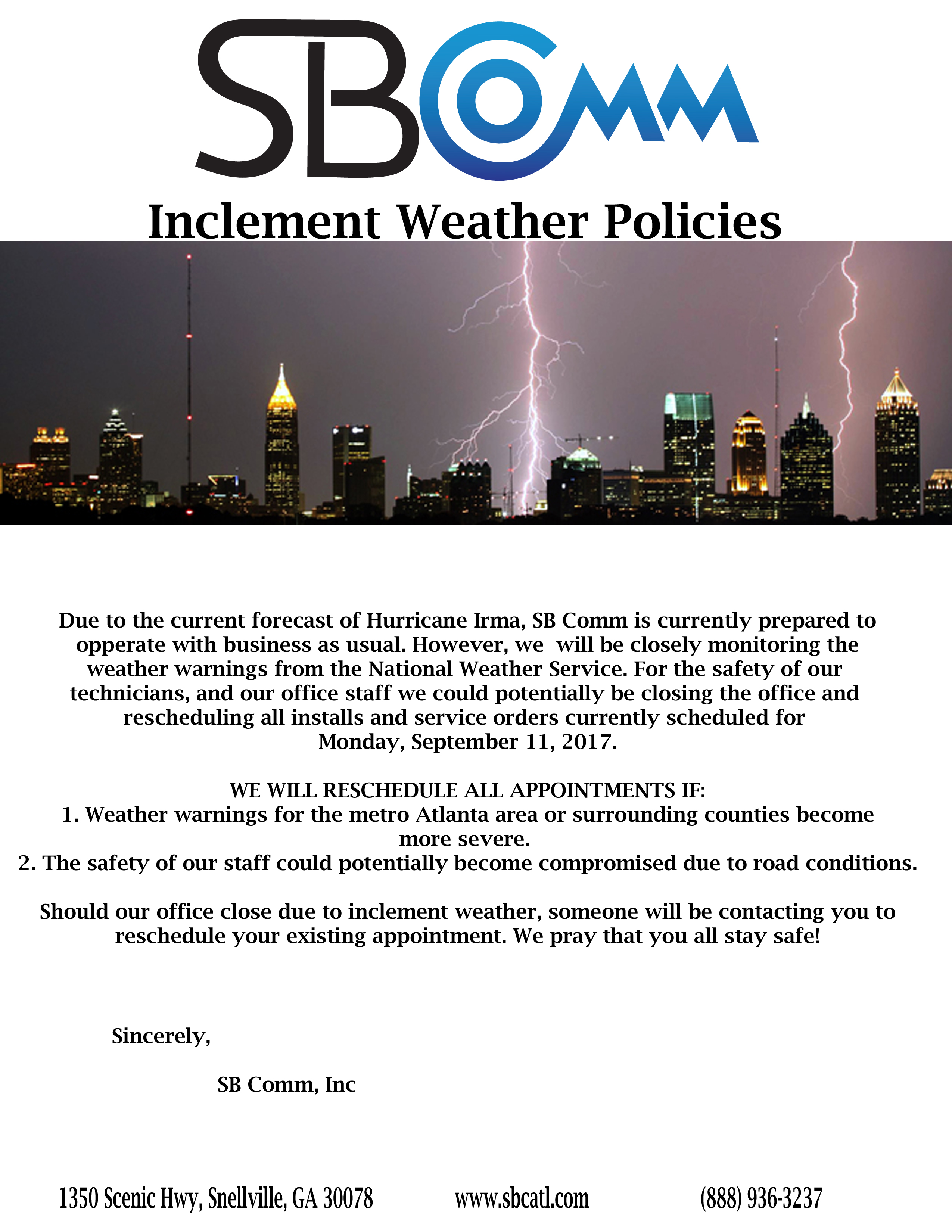Inclement Weather Announcement